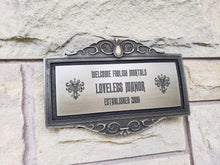 Personalized Haunted Mansion Themed address Plaque Sign silver and black finish