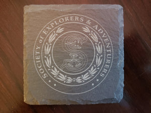 set of 4 society of explorers and adventurers themed slate coasters