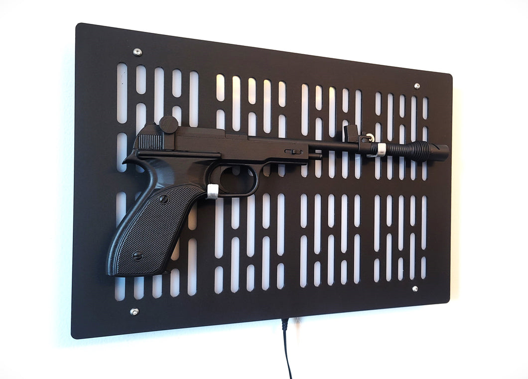 black finish leia's defender wallmount Display with LED lights vertical bars and flat face