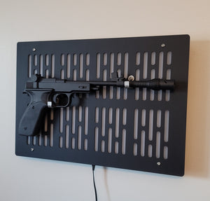 black finish leia's defender wallmount Display with LED lights vertical bars and flat face