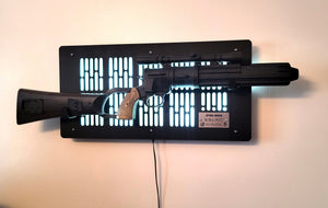 Boba Fett EE-3 blaster wallmount Display stand with LED lights and identification plate