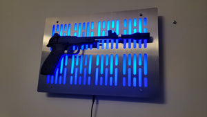 stainless finish leia's defender wallmount Display with LED lights vertical bars and flat face