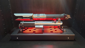 Star Wars Lightsaber Display stand with rear jack LED lights textured black finish double saber