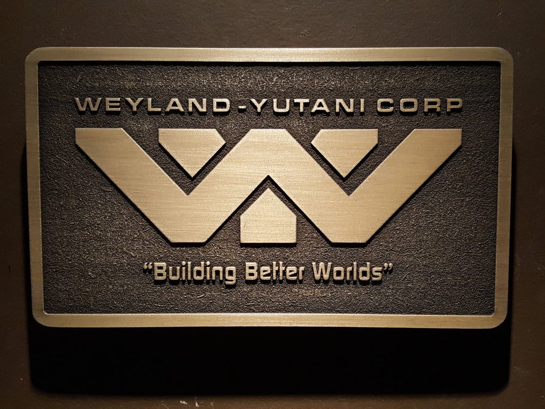 Weyland Yutani Corporation Alien Logo plaque BRASS finish