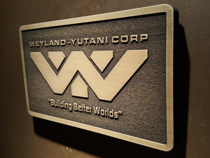 Weyland Yutani Corporation Alien Logo plaque BRASS finish