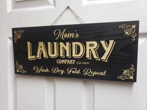 Customizable Laundry room wood door sign wash dry fold repeat