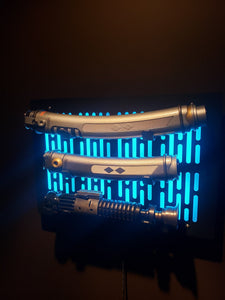 black finish triple Lightsaber wallmount Display stand with LED lights