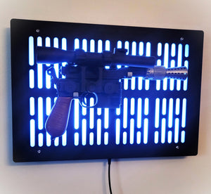 black finish DL-44 wallmount Display with LED lights vertical bars and flat face