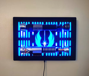 double lightsaber wallmount display with logo cutout