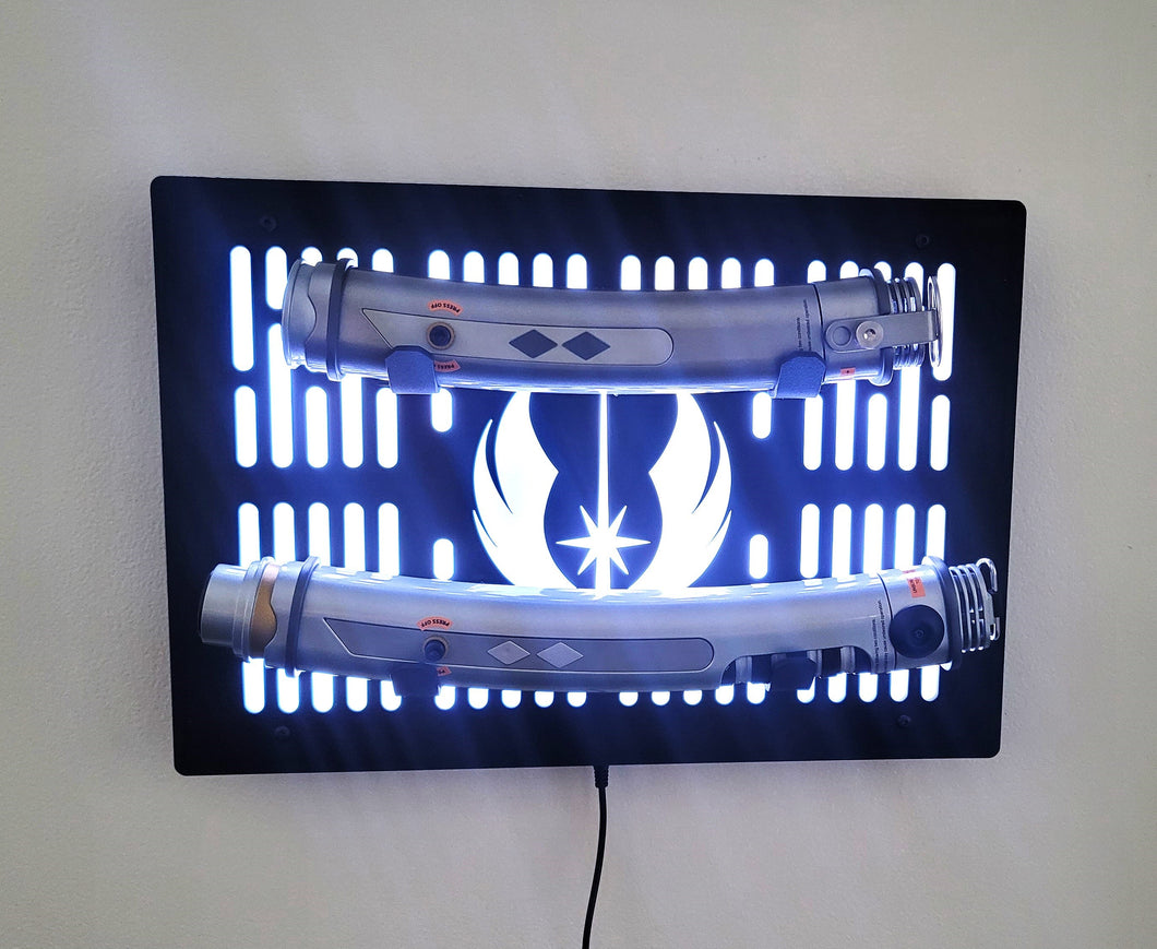 double lightsaber wallmount display with logo cutout