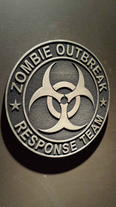 zombie outbreak response team plaque brass finish