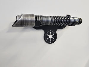 metal wallmount lightsaber bracket with jedi or sith logo