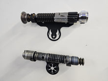 metal wallmount lightsaber bracket with jedi or sith logo