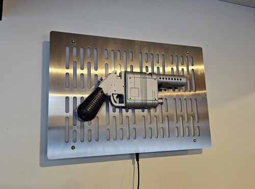 Stainless finish NN-14 Rey Skywalker blaster wallmount Display with LED lights