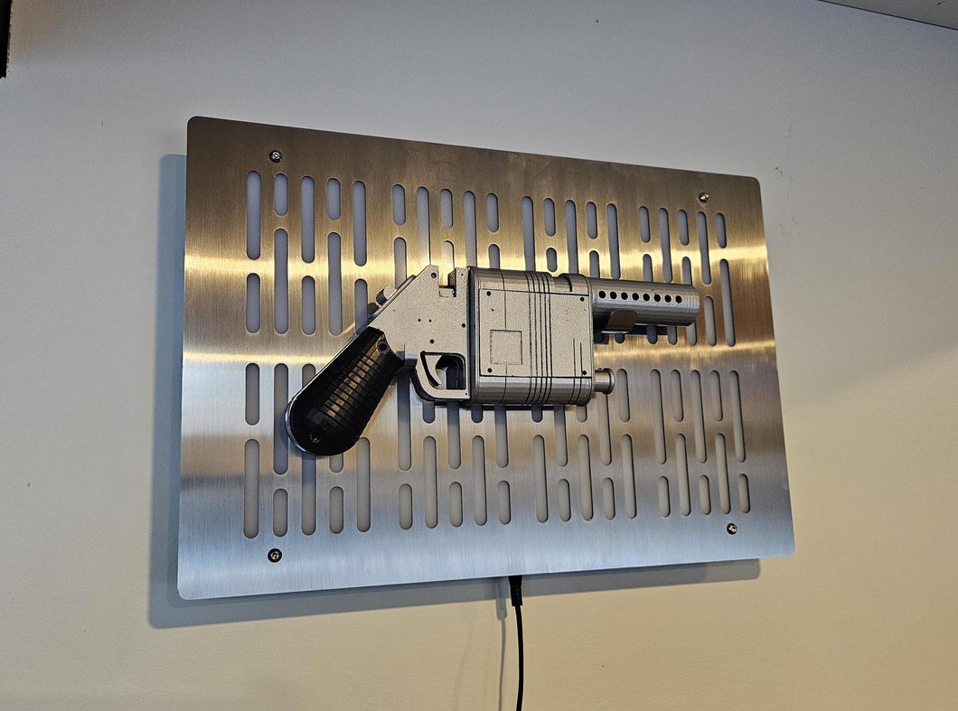 Stainless finish NN-14 Rey Skywalker blaster wallmount Display with LED lights