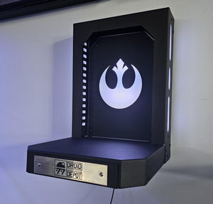 Collectible Display Stand with drawer Customizable background and identification plate