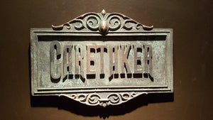 Disney Prop Haunted Mansion Attraction Caretaker Plaque Sign antique finish