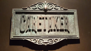 Disney Prop Haunted Mansion Attraction Caretaker Plaque Sign antique finish
