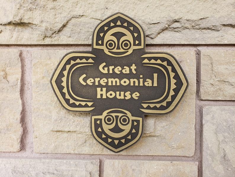 Disney polynesian resort Great Ceremonial House Tiki replica sign BRASS finish