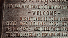Disneyland welcome plaque replica aged finish