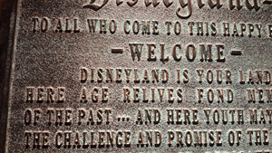 Disneyland welcome plaque replica aged finish