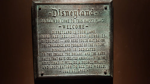 Disneyland welcome plaque replica aged finish