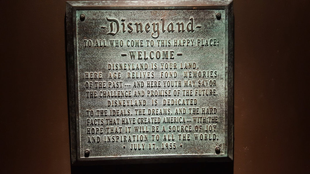 Disneyland welcome plaque replica aged finish