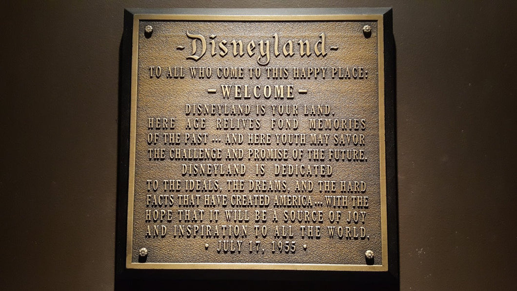 Disneyland welcome plaque replica new finish