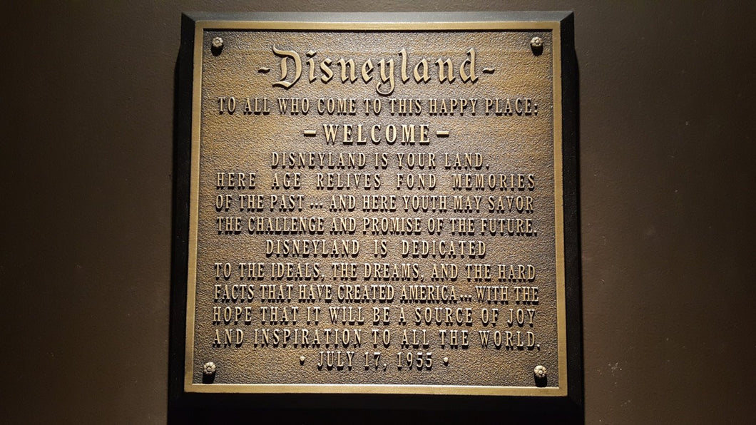 Disneyland welcome plaque replica new finish