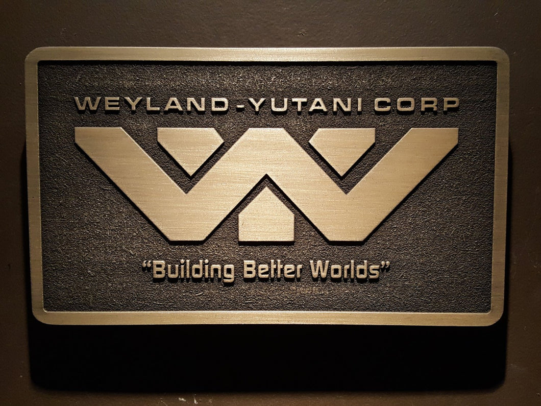 Weyland Yutani Corporation Alien Logo plaque BRASS finish