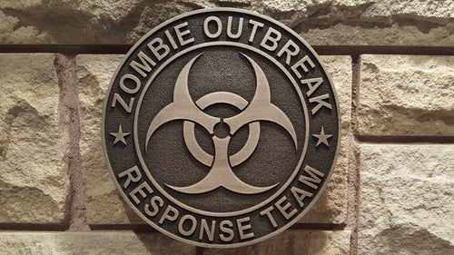 zombie outbreak response team plaque nickel /silver finish