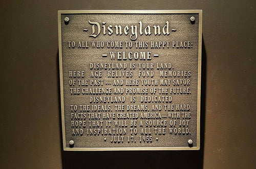 Disneyland welcome plaque replica