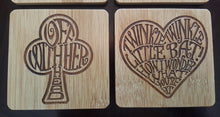 set of 4 ALICE IN WONDERLAND themed bamboo coasters
