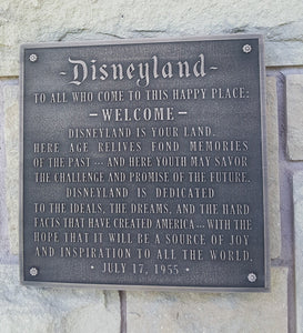 Disneyland welcome plaque replica bronze finish