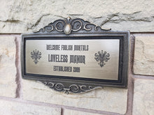 Personalized Haunted Mansion Themed address Plaque Sign silver and black finish