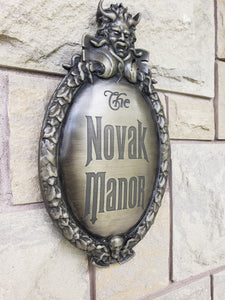 Customizeable  Haunted Mansion Attraction Plaque large scale silver finish