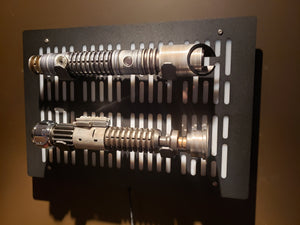 black finish double Lightsaber wallmount Display stand with LED lights