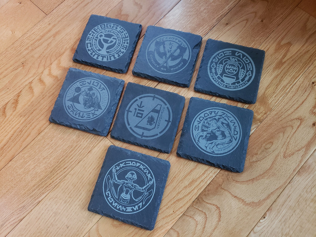 Ogas Cantina themed slate coaster set of 7 Galaxy's edge