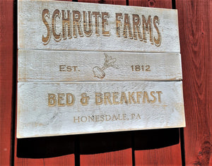 Schrute Farms bed and Breakfast reclaimed wood  farmhouse sign   customizable