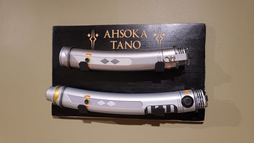 etched wood double lightsaber wallmount customizable