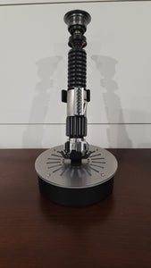 single vertical lightsaber display stand with stainless cover