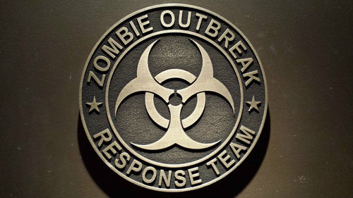 zombie outbreak response team plaque brass finish