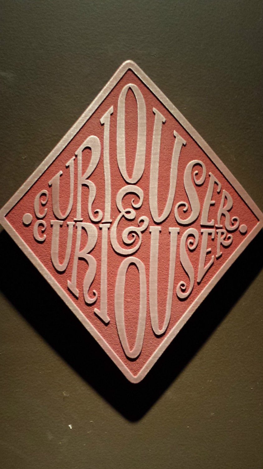 Alice in Wonderland themed wall plaque curiouser and curiouser