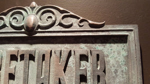 Disney Prop Haunted Mansion Attraction Caretaker Plaque Sign antique finish